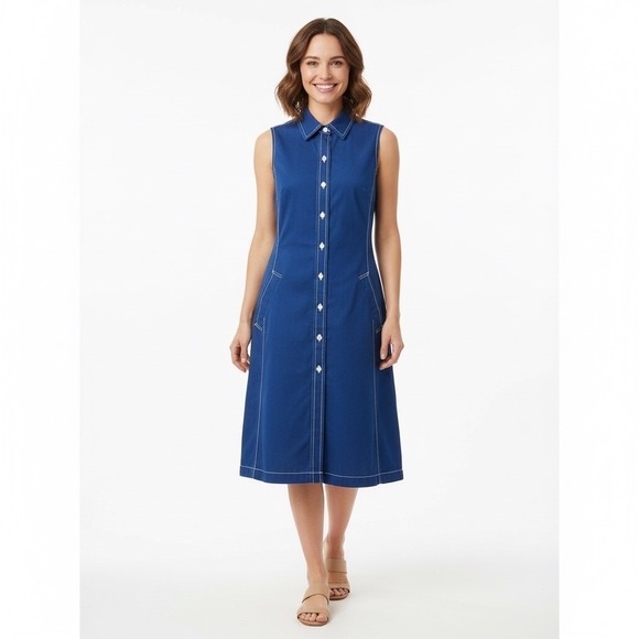 Isaac Mizrahi Dresses & Skirts - Isaac Mizrahi for Target Womens Size Small Sleeveless Dress Blue Button Up Midi